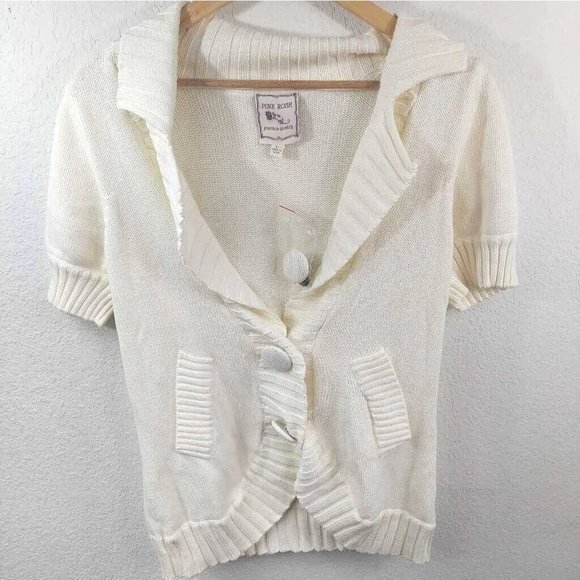 Pink Rose Short Sleeve Cardigan Sweater - Picture 1 of 5
